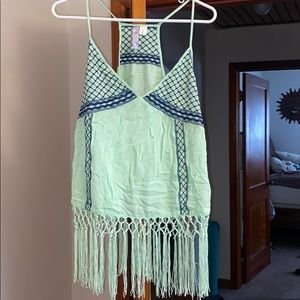 Light green/navy fringed tank top Anthropologie